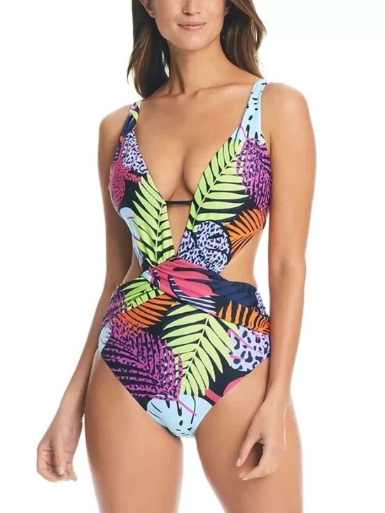 Bar III Other - Bar III, Palm Prowl Cross Front Monokini Swimsuit, Size Large, EUC